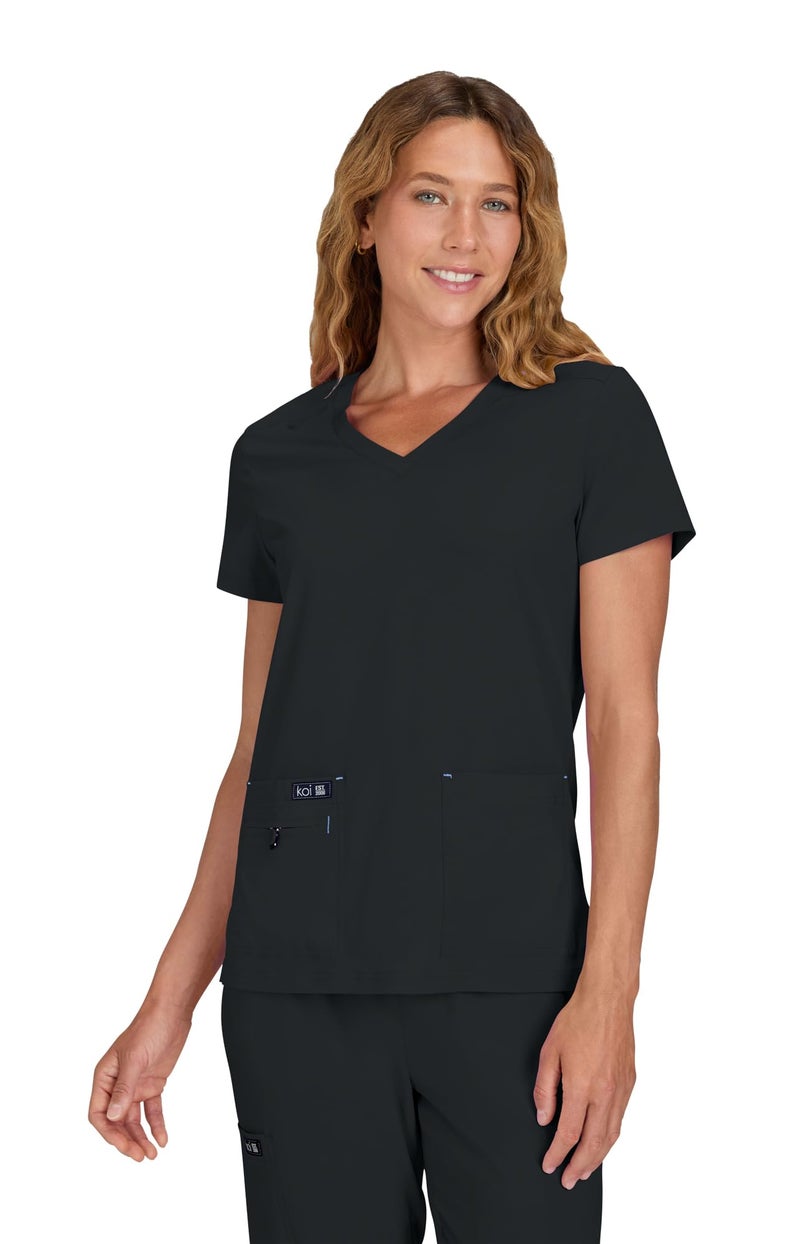 KOI Basics Becca Women's 4-Pocket Stretch Scrub Top Black XX-Large - Image 1